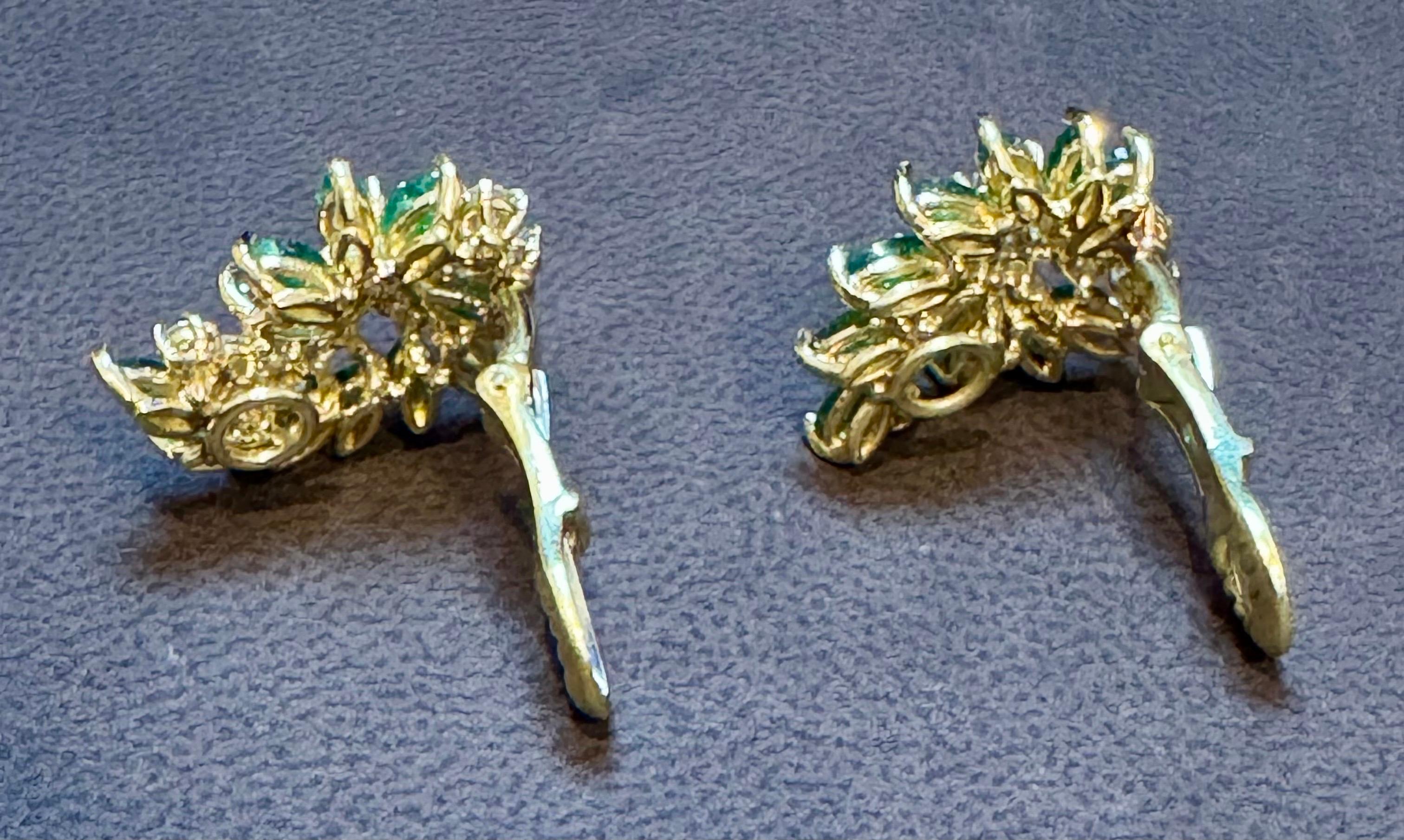 2 Ct Natural Brazilin Marquise Emerald & 1.8 Ct Diamond Clip on Earring 18 KYG For Sale 5