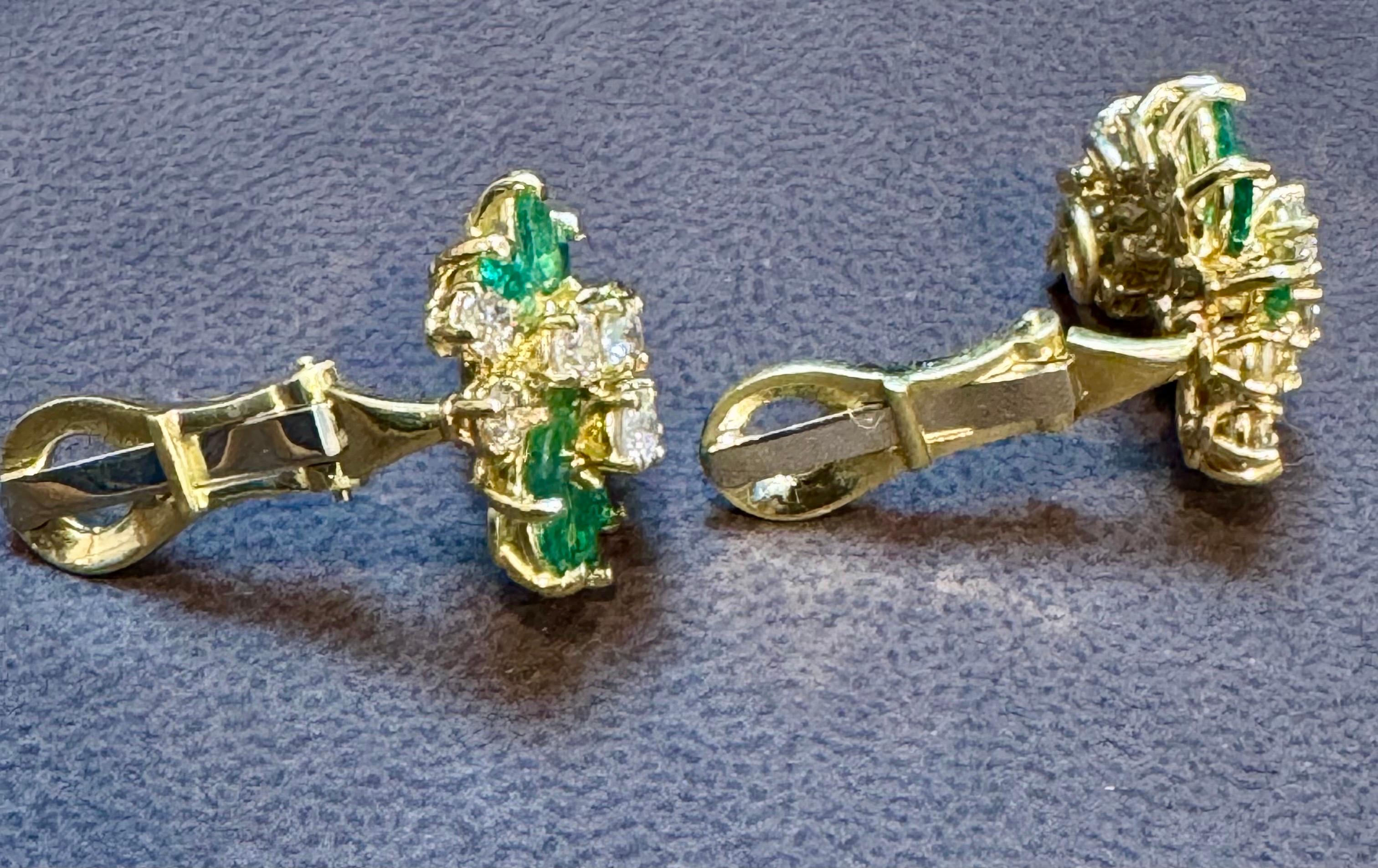 2 Ct Natural Brazilin Marquise Emerald & 1.8 Ct Diamond Clip on Earring 18 KYG For Sale 6