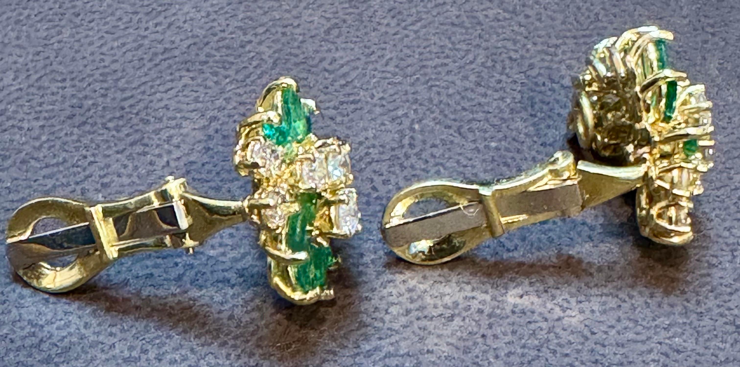 2 Ct Natural Brazilin Marquise Emerald & 1.8 Ct Diamond Clip on Earring 18 KYG For Sale 4