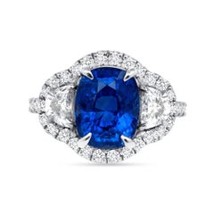 2 Ct. Natural Sapphire Ring with 1.25 Carat Half Moon and Round Cut Side Diamond