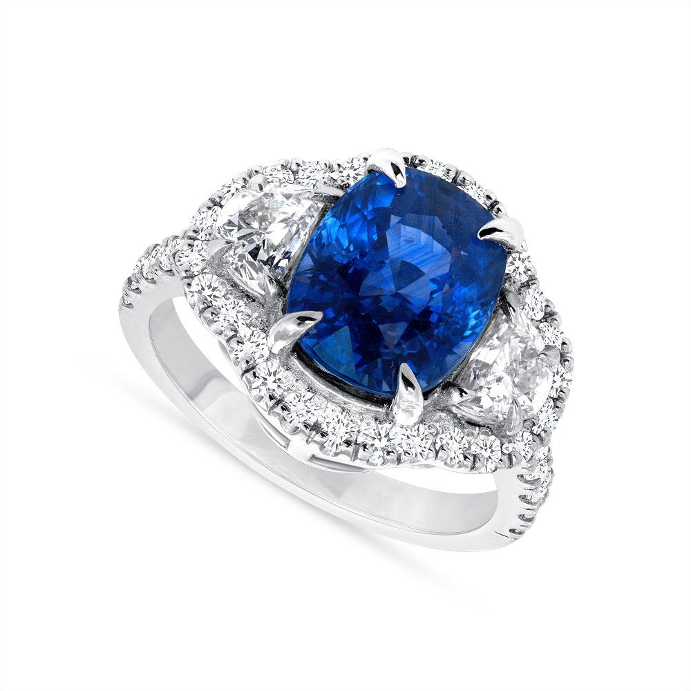 Im Angebot: 2 Ct. Ring mit natürlichem Saphir mit 1,25 Karat Halbmond und Diamant im Rundschliff an der Seite () 4