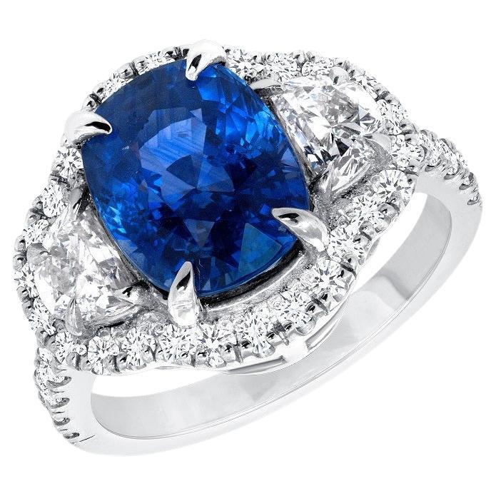 2 Ct. Natural Sapphire Ring with 1.25 Carat Half Moon and Round Cut Side Diamond