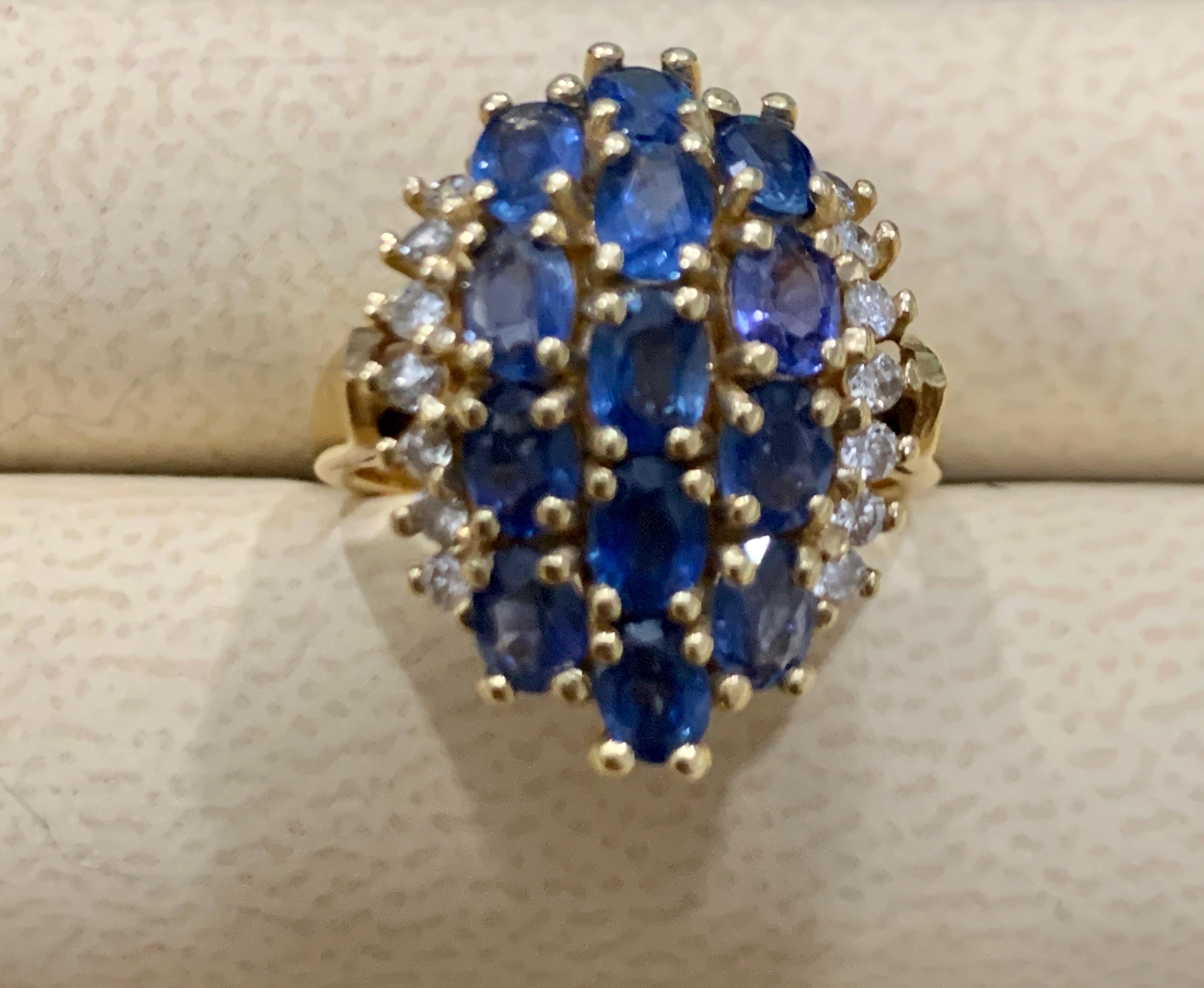 2 Carat Oval Blue Sapphire and Diamond Cocktail Ring in 14 Karat Gold Estate For Sale 8