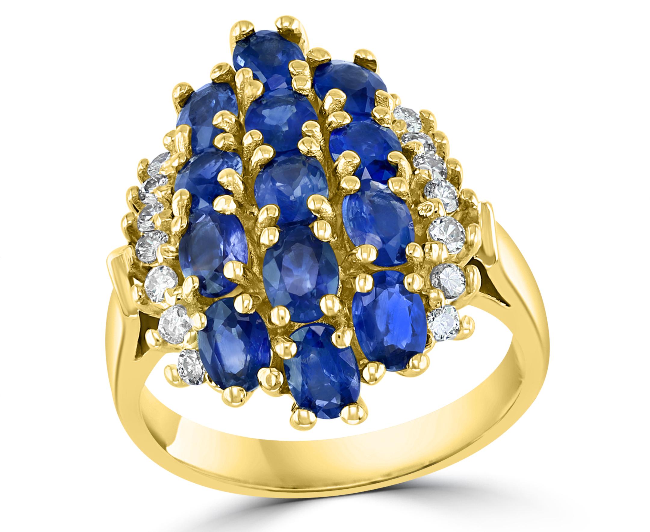 2 Carat Oval Blue Sapphire and Diamond Cocktail Ring in 14 Karat Gold Estate For Sale 13