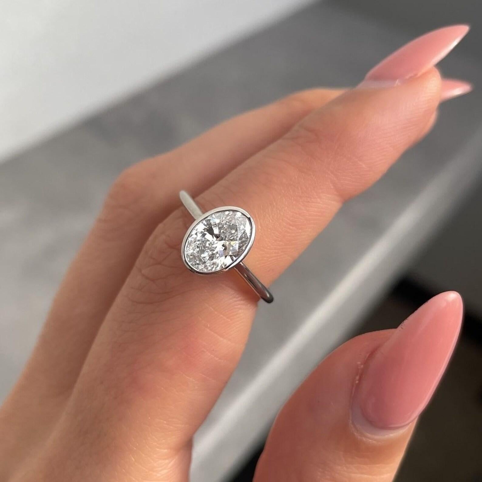 2 CT Oval Cut Bezel Set Moissanite 925 Sterling Silver Engagement Ring Gift. For Sale 1