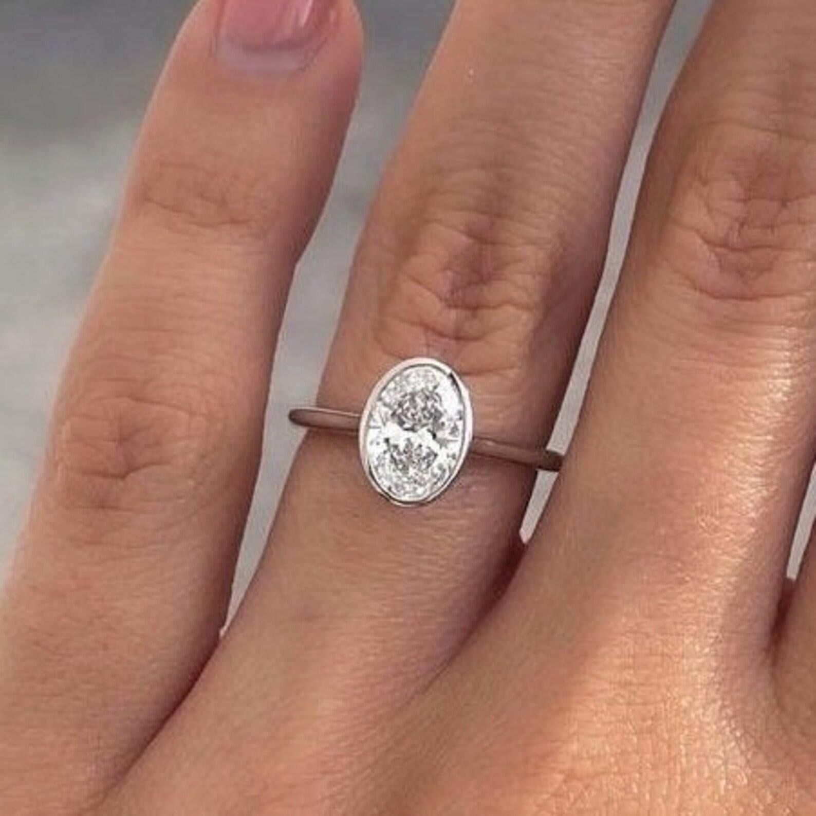 2 CT Oval Cut Bezel Set Moissanite 925 Sterling Silver Engagement Ring Gift. For Sale 2