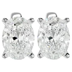 2 Carat Ct Oval Solitaire Diamond Stud Earrings in 14K White Gold Certified 