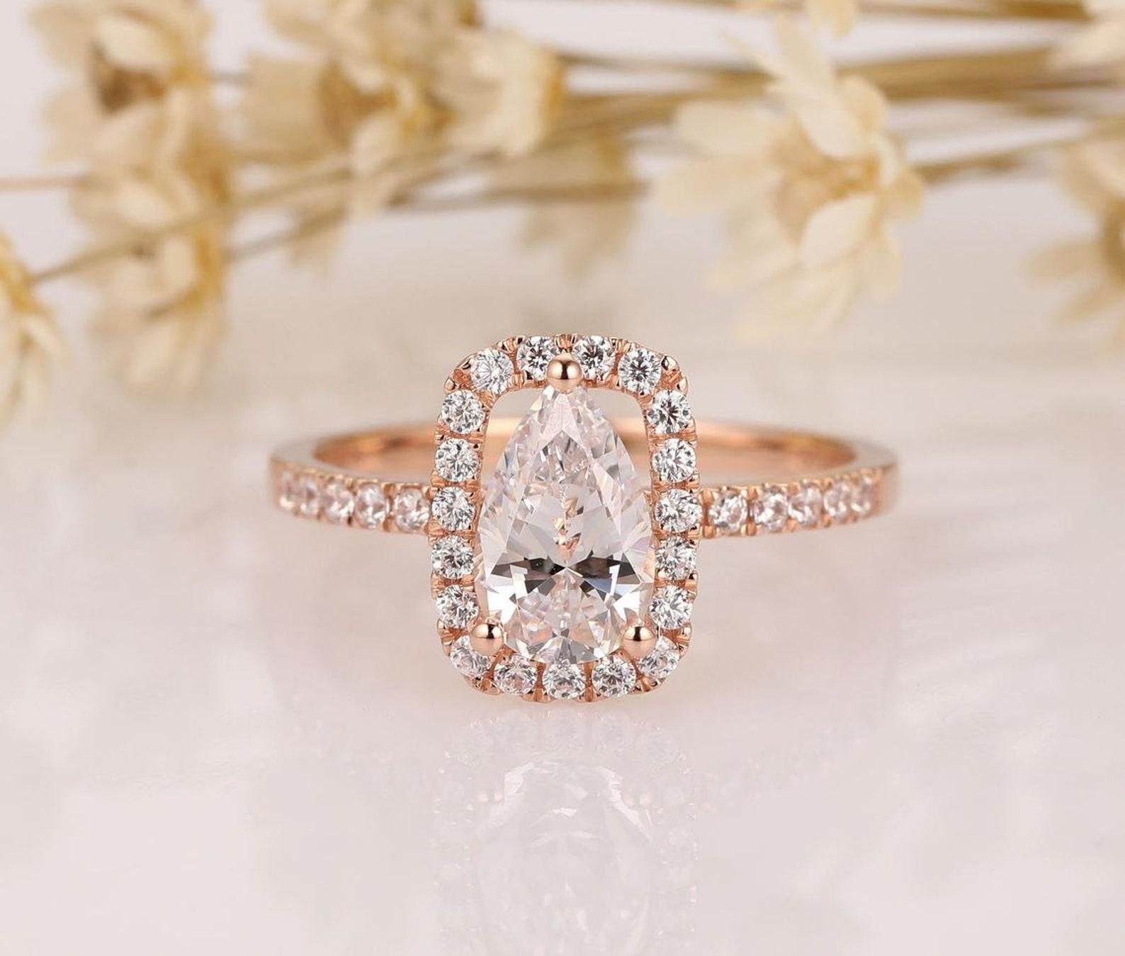 2 CT Pear Cut Moissanite Engagement Ring 925 Sterling Silver Tear Drop Ring Gift For Sale 4