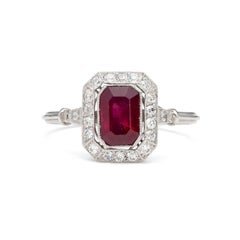 2 Carat Radiant Cut Ruby Engagement Ring ArtDeco Diamond White Gold Wedding Ring