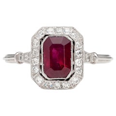 2 Carat Radiant Cut Ruby Engagement Ring ArtDeco Diamond White Gold Wedding Ring