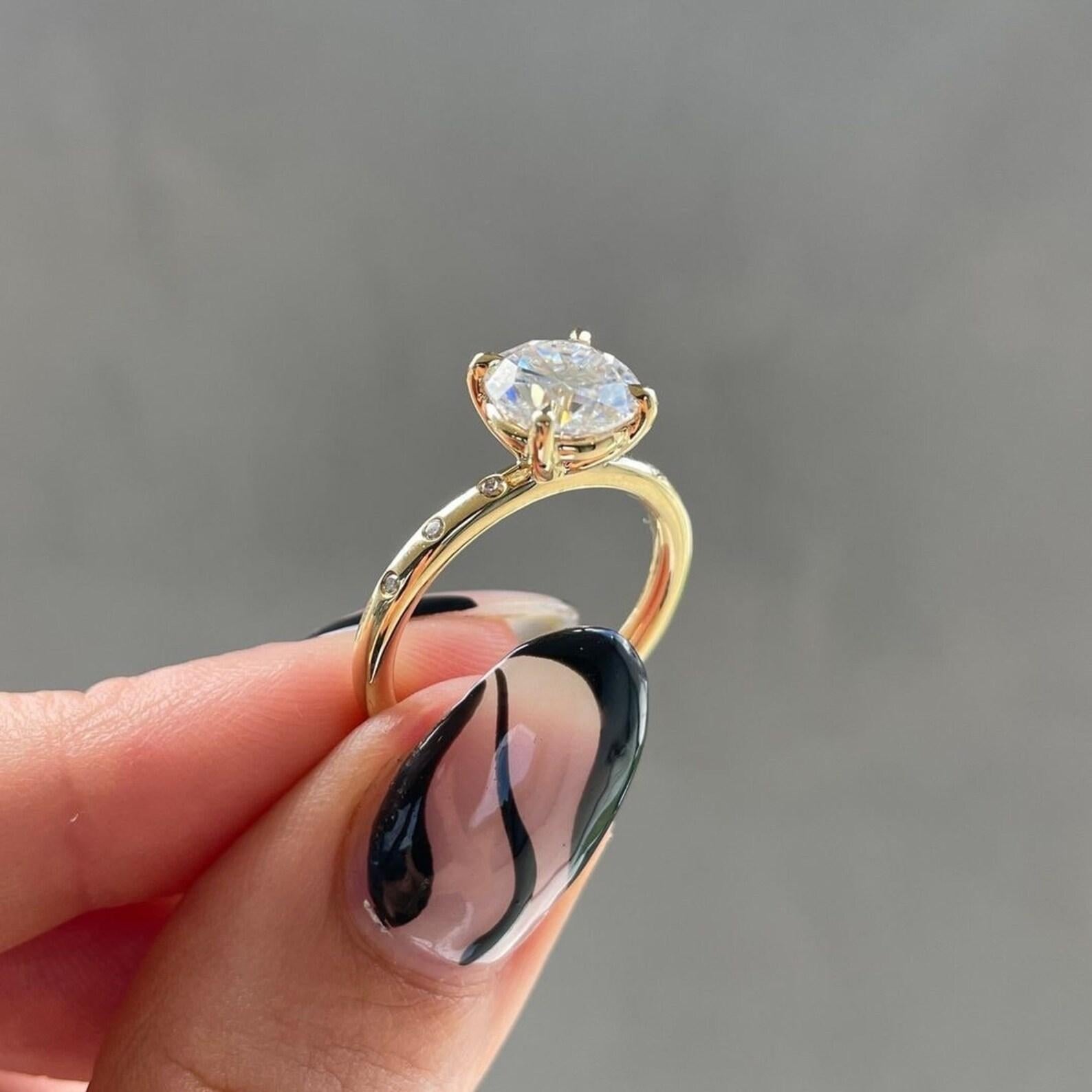 2 Karat Rundschliff Moissanit Verlobungsring 925 Sterlingsilber Solitär Ring. 4