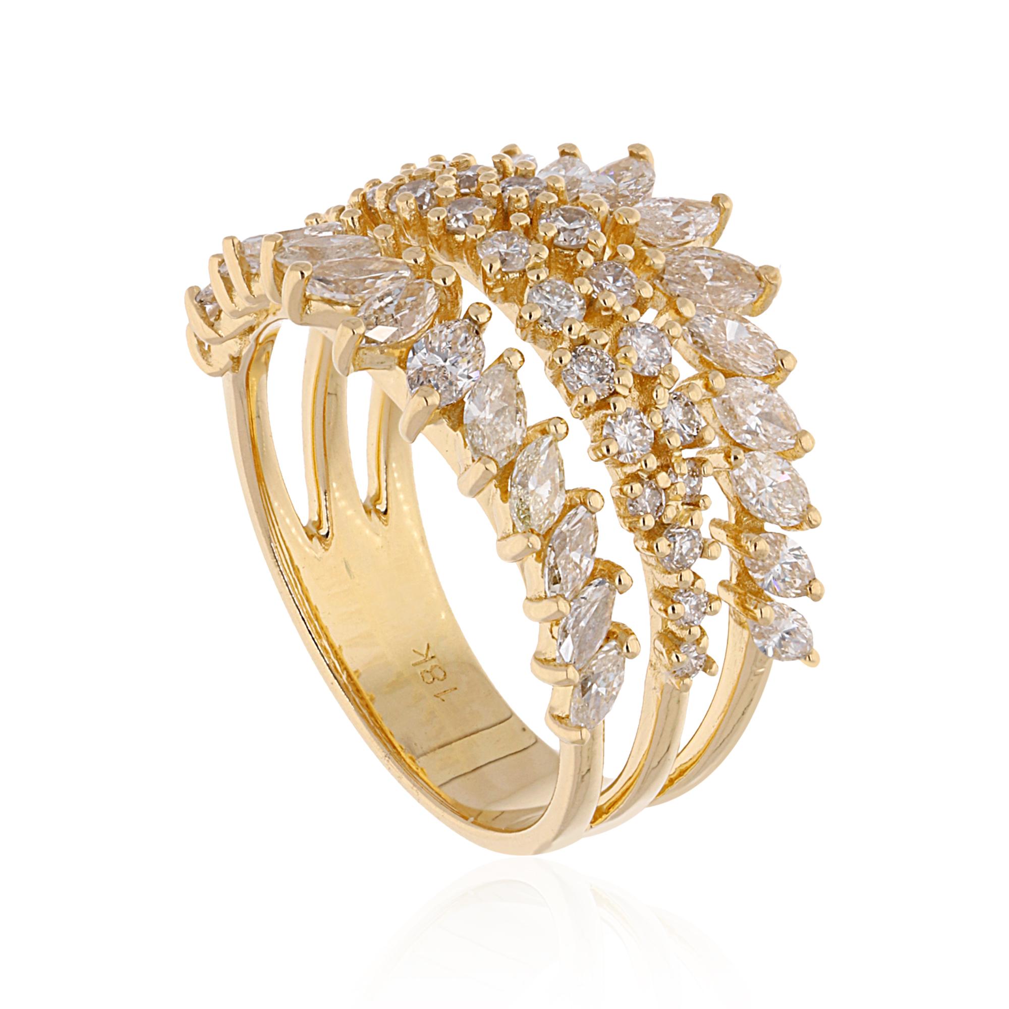 2 Ct SI Reinheit HI Farbe Marquise Runde Diamant Dome Ring 14 Karat Gelbgold (Moderne) im Angebot