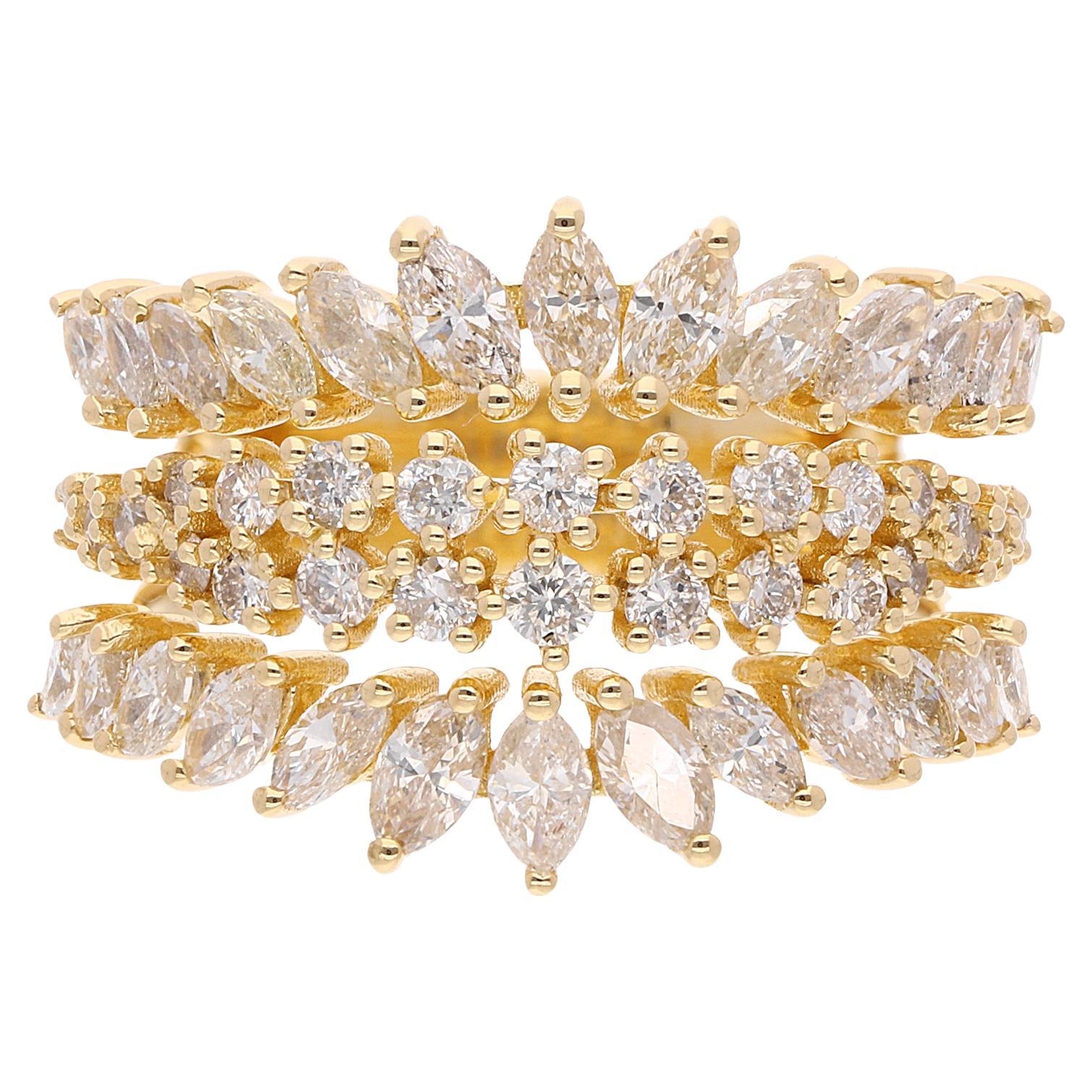 2 Ct SI Reinheit HI Farbe Marquise Runde Diamant Dome Ring 14 Karat Gelbgold im Angebot