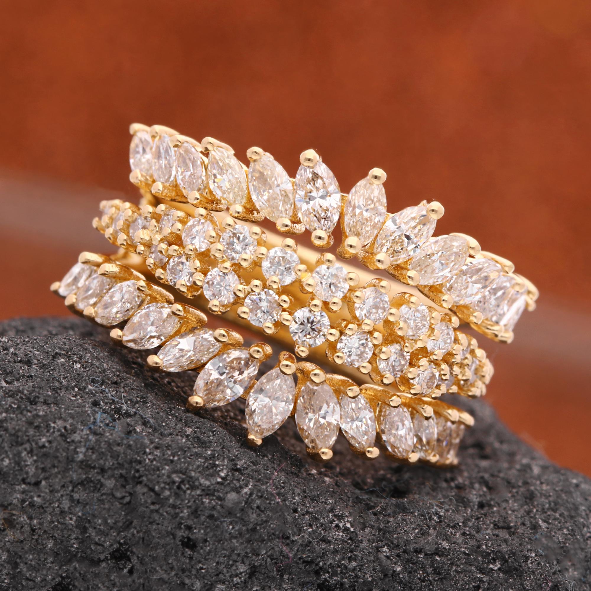 2 Karat SI Reinheit HI Farbe Marquise Runder Diamant-Kuppelring 18 Karat Gelbgold (Marquiseschliff) im Angebot