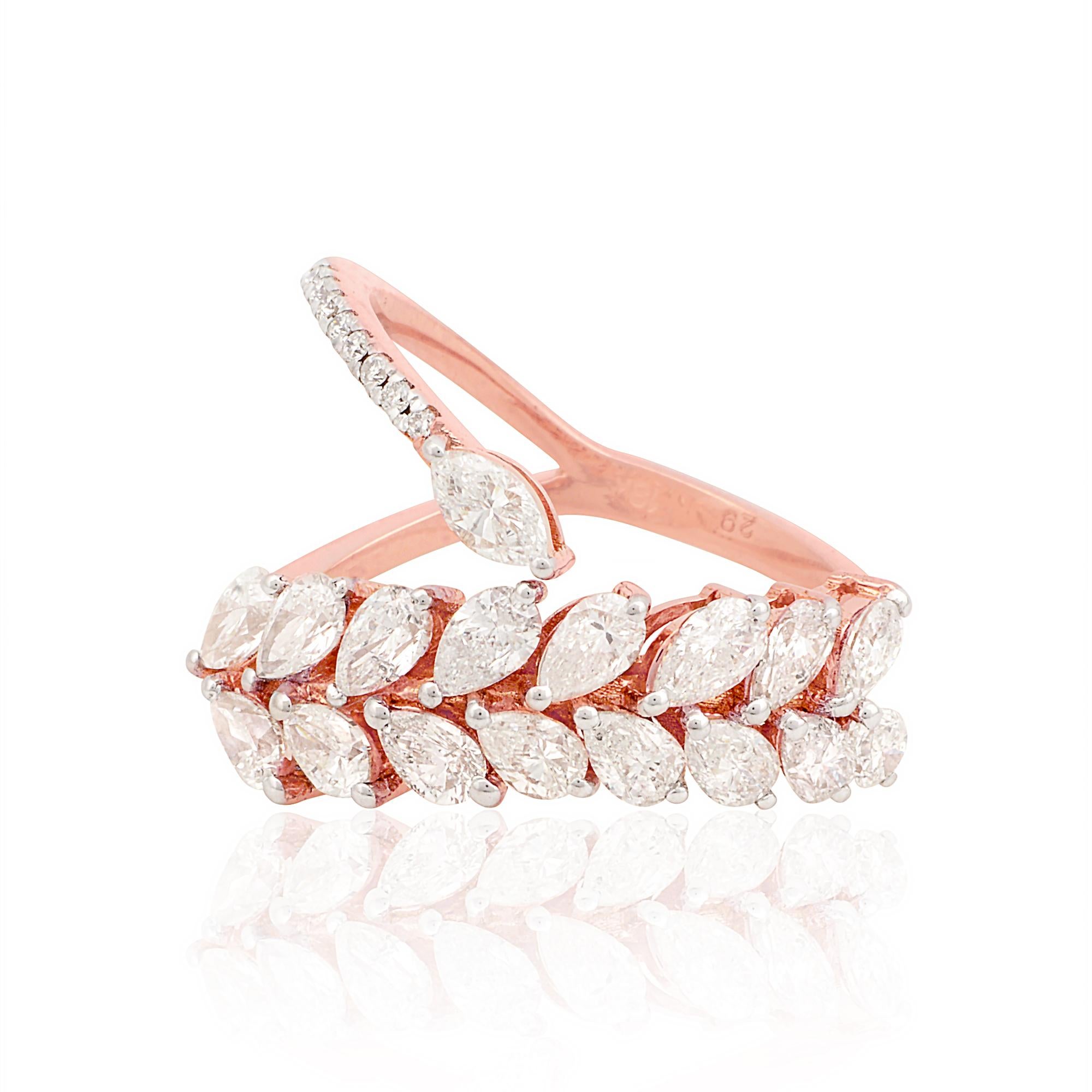 Im Angebot: 2 Ct. Reinheit HI Farbe birnenförmiger Marquise-Diamant-Designerring aus 18 Karat Roségold () 2