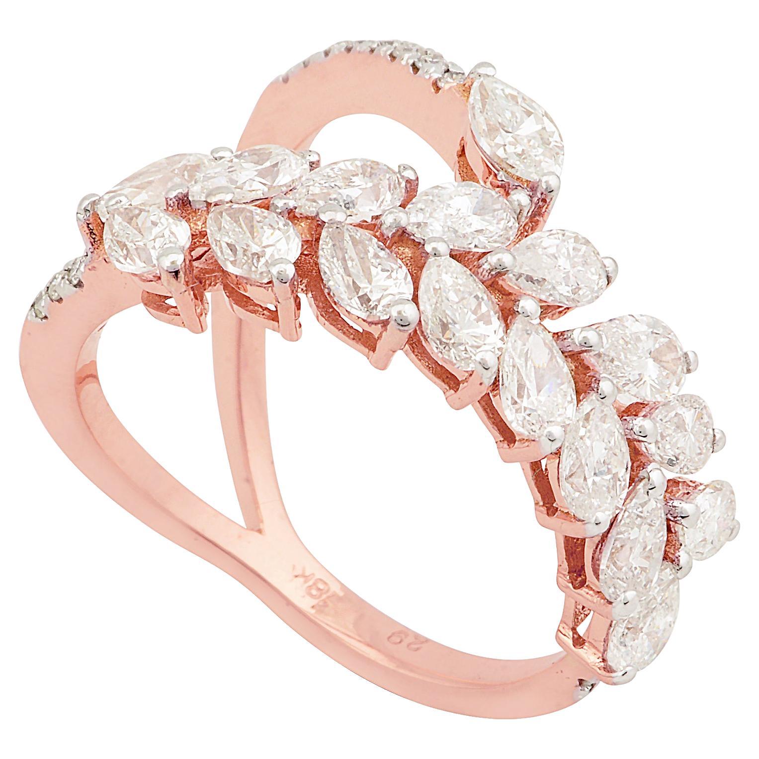 For Sale:  2 Ct. SI Clarity HI Color Pear Marquise Diamond Designer Ring 18 Karat Rose Gold