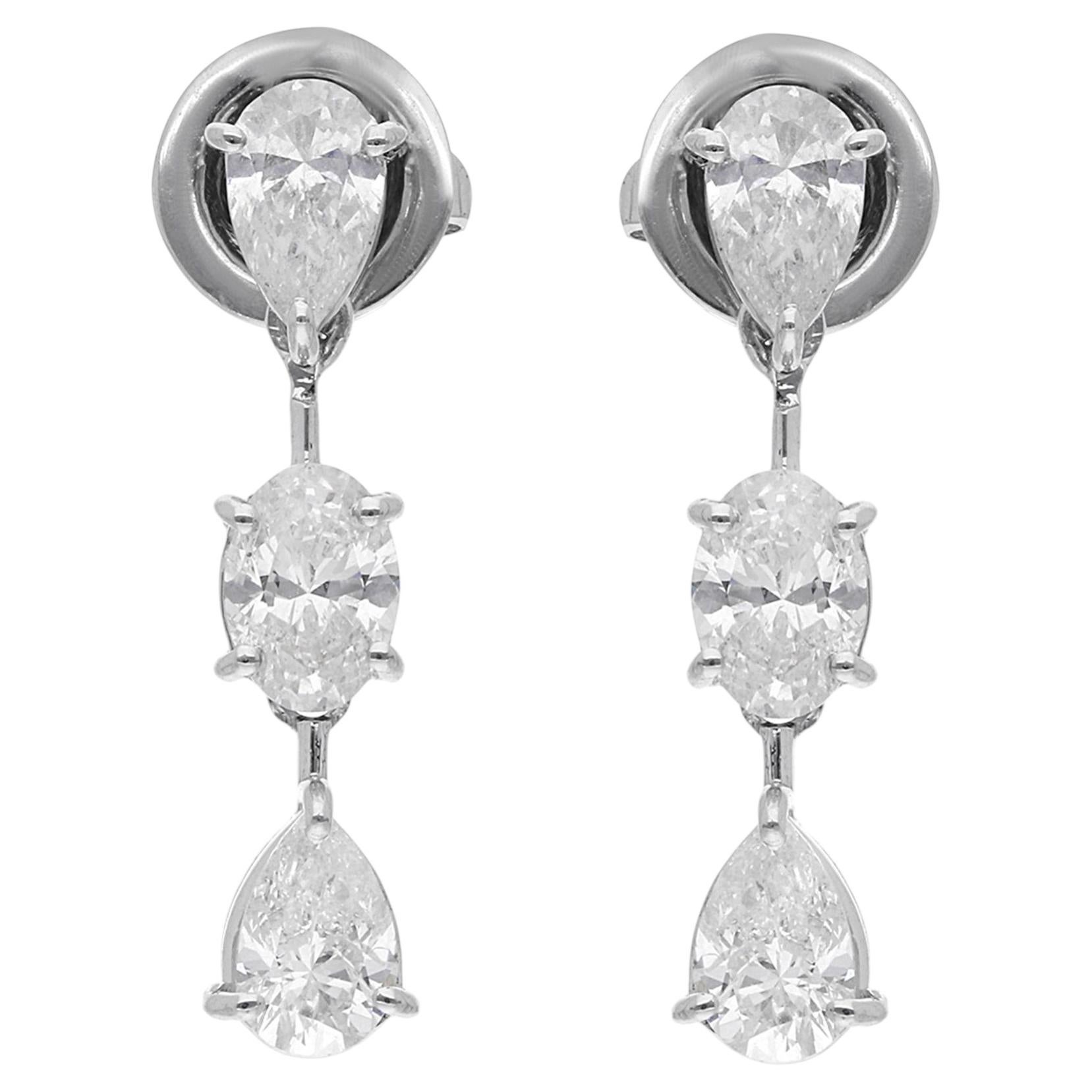 2 Ct SI Clarity HI Color Six Diamond Dangle Drop Earrings 18K Solid White Gold For Sale