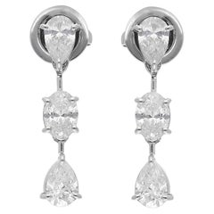 2 Ct SI Clarity HI Color Six Diamond Dangle Drop Earrings 18K Solid White Gold