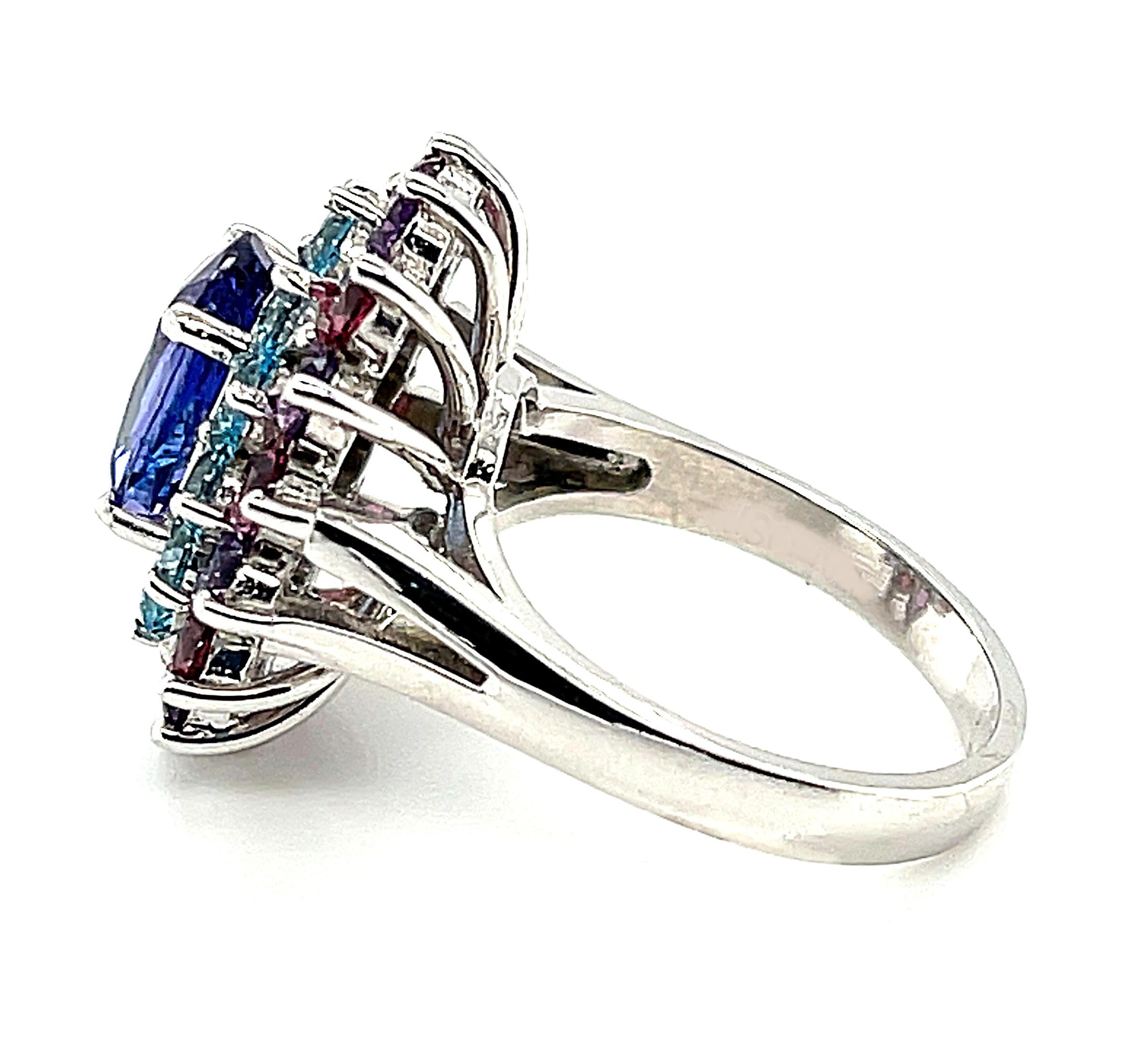 Artisan 2 ct. Tanzanite, Amethyst, Garnet, Blue Topaz White Gold Cocktail Cluster Ring