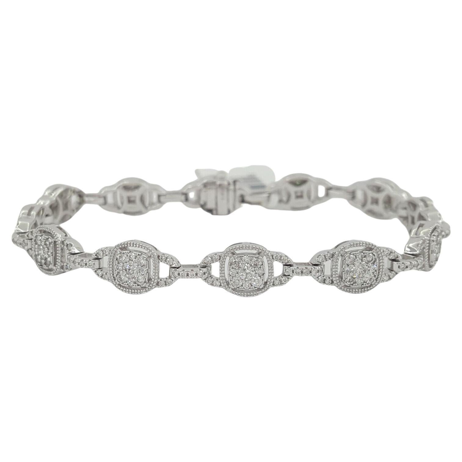 Taille ovale Bracelet tennis en or blanc 14 carats avec diamants taille brillant rond de 2 carats de poids total en vente
