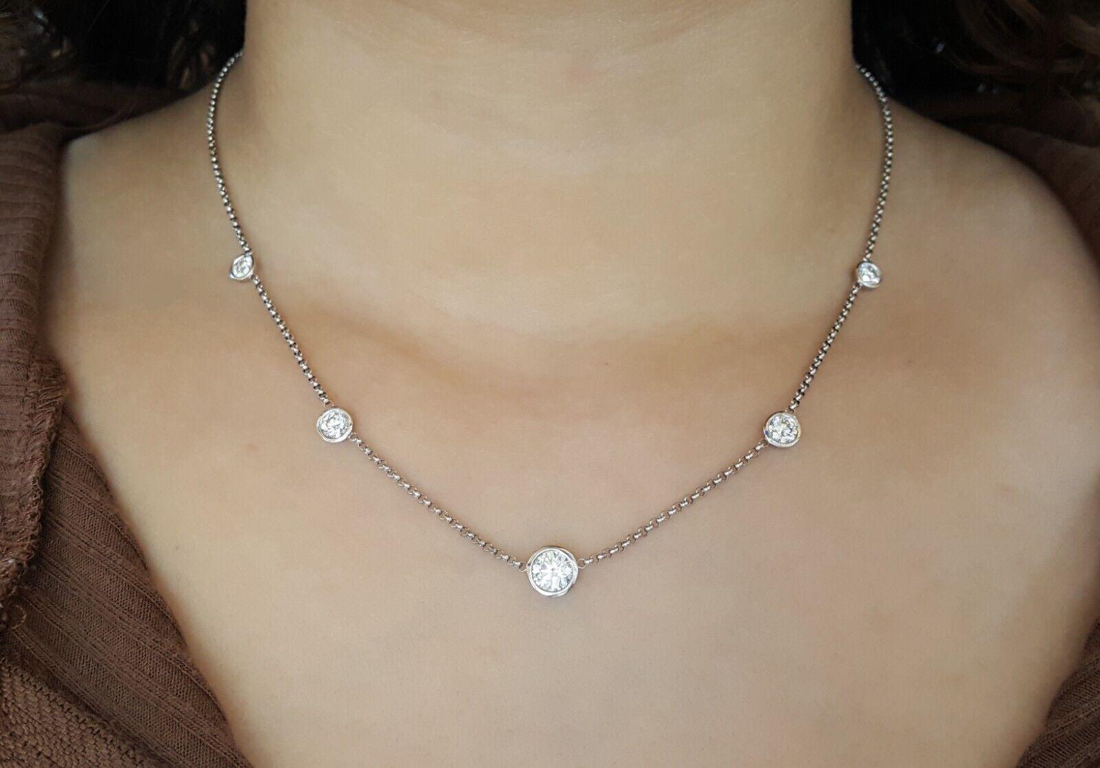 Round Cut 2 ct Total Weight Platinum Round Brilliant Cut Diamond By The Yard Necklace For Sale