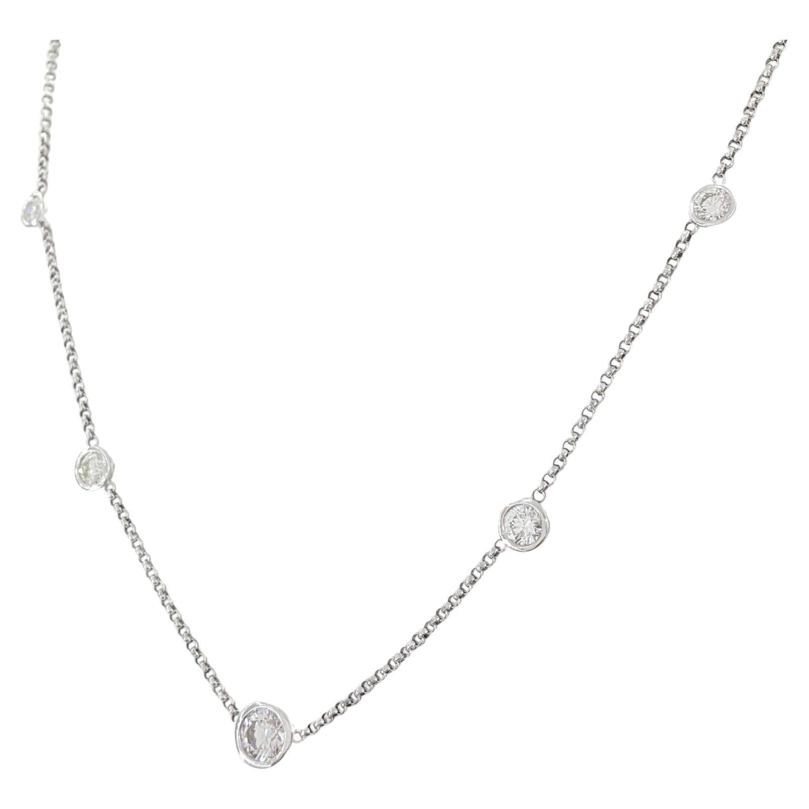 2 ct Total Weight Platinum Round Brilliant Cut Diamond By The Yard Necklace In New Condition For Sale In Rome, IT