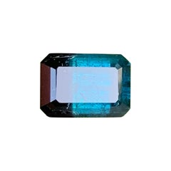2 Cts Bicolor Indigo Blue with Black Tourmaline Emerald Cut Gemstone for Jewelry