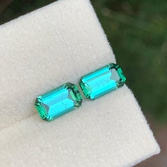 2 Cts Bluish Mint Green Emerald Cut Tourmaline Pair Gemstone for Jewellery 8 mm