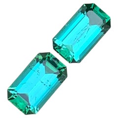 2 Cts Bluish Mint Green Emerald Cut Tourmaline Pair Gemstone for Jewellery 8 mm