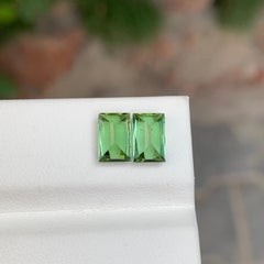2 Cts Mint Green Tourmaline Baguette Cut Pair Gemstone for Jewellery 7 mm