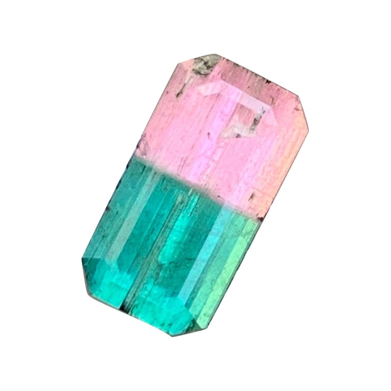 2 cts Rare Bicolor Pink Green Emerald Cut Tourmaline Gemstone for Jewellery 10mm
