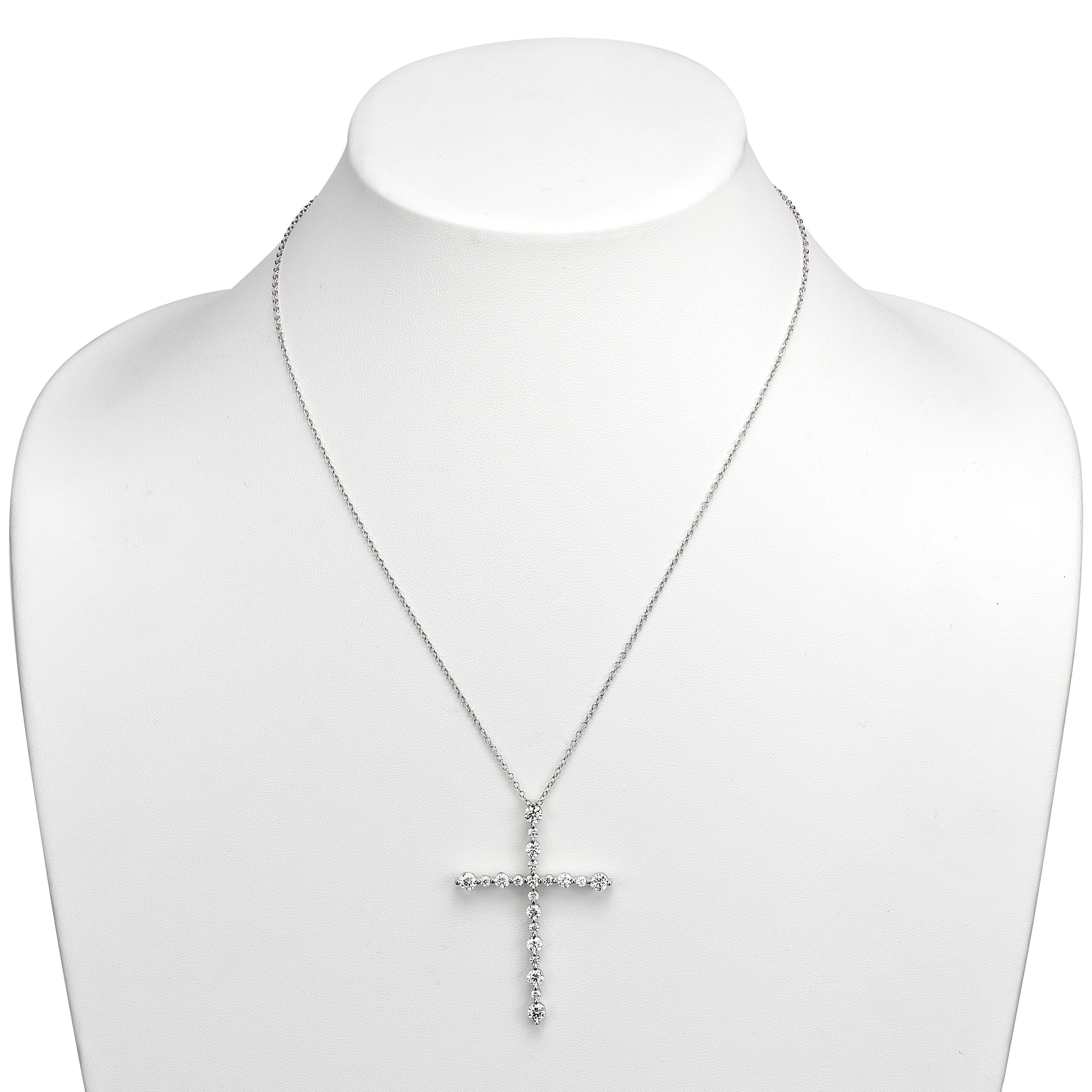 Contemporary 2 Carat Diamond, 18 Karat White Gold Cross Pendant For Sale