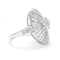 2 ctw Diamond Large Cluster Ring, 14k White Gold, Ring Size 6