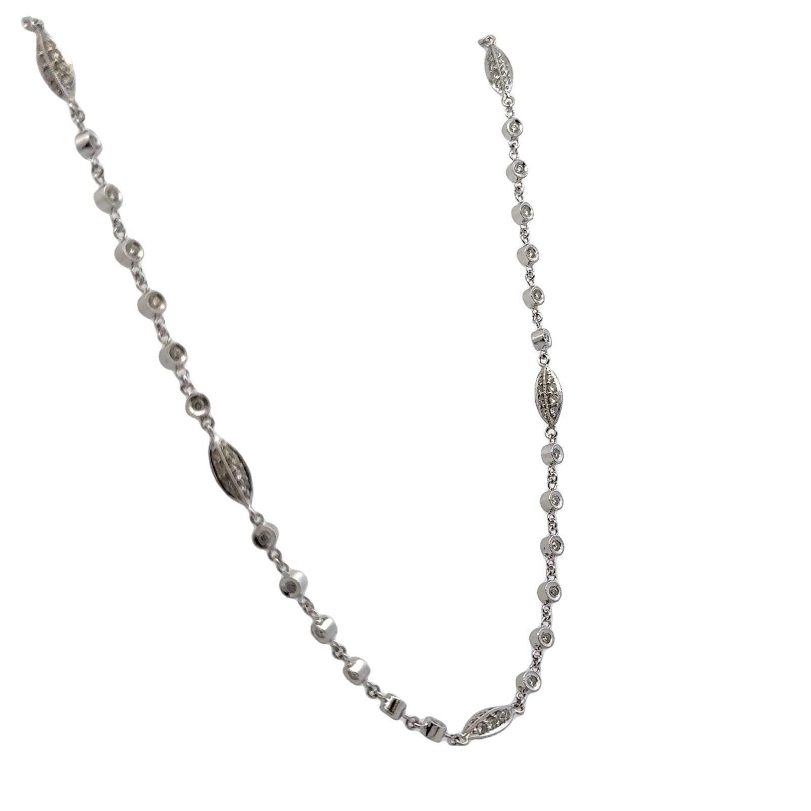 Modern 2- CTW Round Brilliant Diamond 18 Karat White Gold 16 Inch Link Necklace For Sale