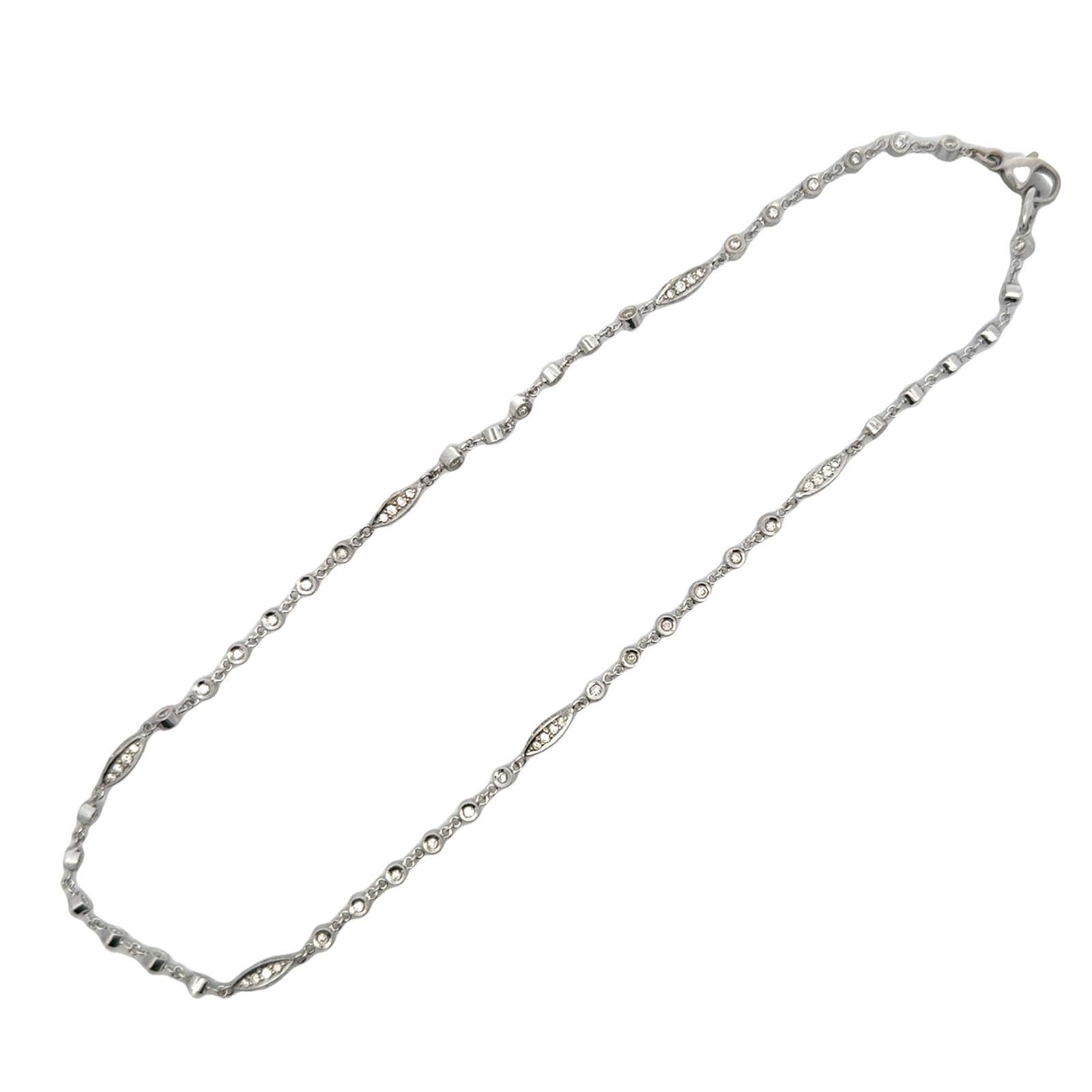 Round Cut 2- CTW Round Brilliant Diamond 18 Karat White Gold 16 Inch Link Necklace For Sale