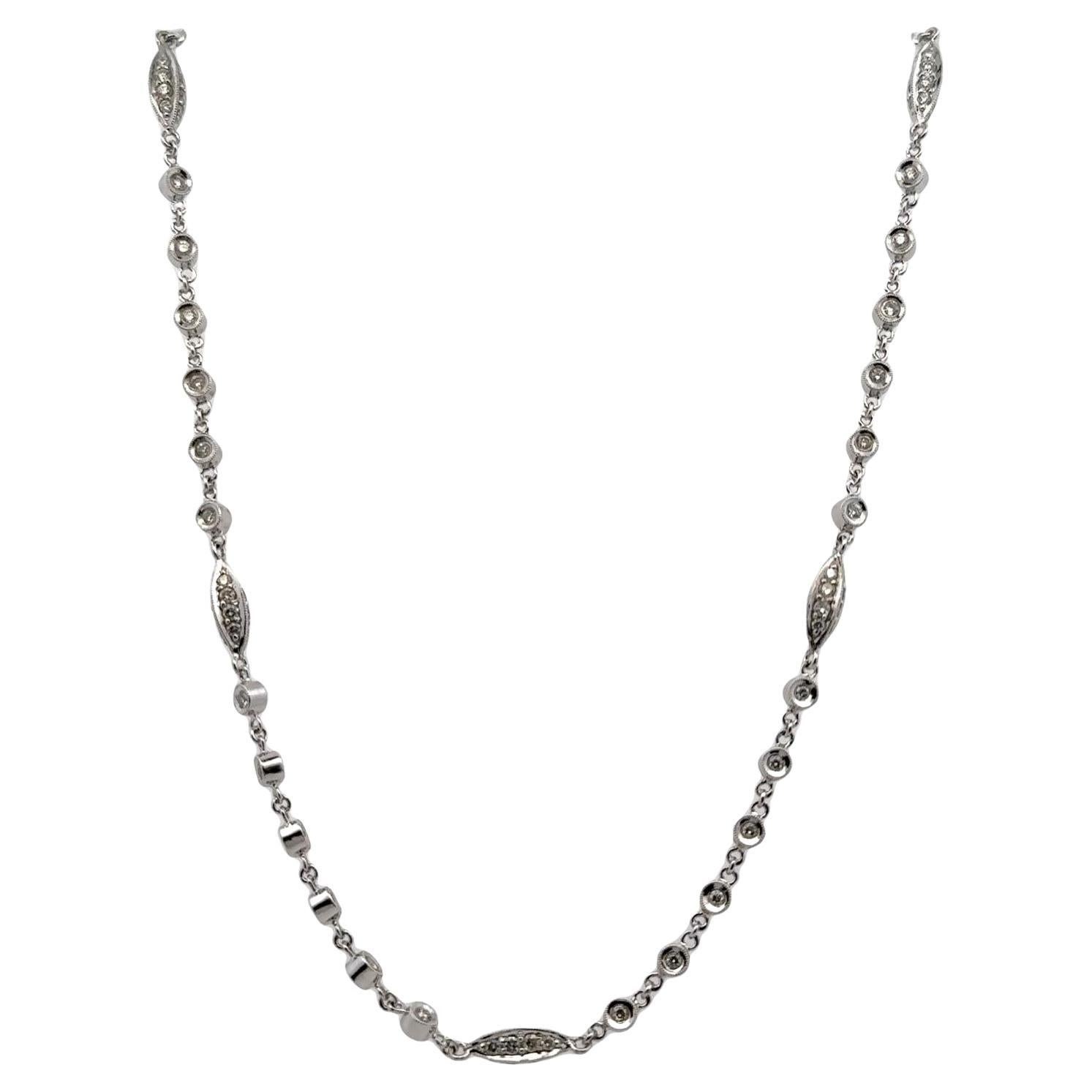 2- CTW Round Brilliant Diamond 18 Karat White Gold 16 Inch Link Necklace
