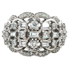 2 CTW Runder Brillant & Smaragdschliff Weißgold Vintage Band Ring
