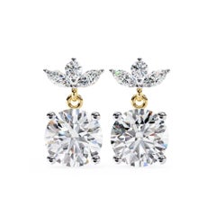 2 CTW Round Diamond Dangle Earrings in 14K Gold, SI Natural Bridal Earrings