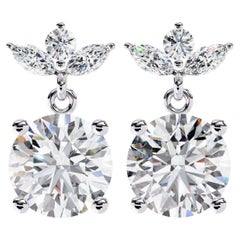 2 CTW Round Diamond Dangle Earrings in 14K Gold, SI Natural Bridal Earrings