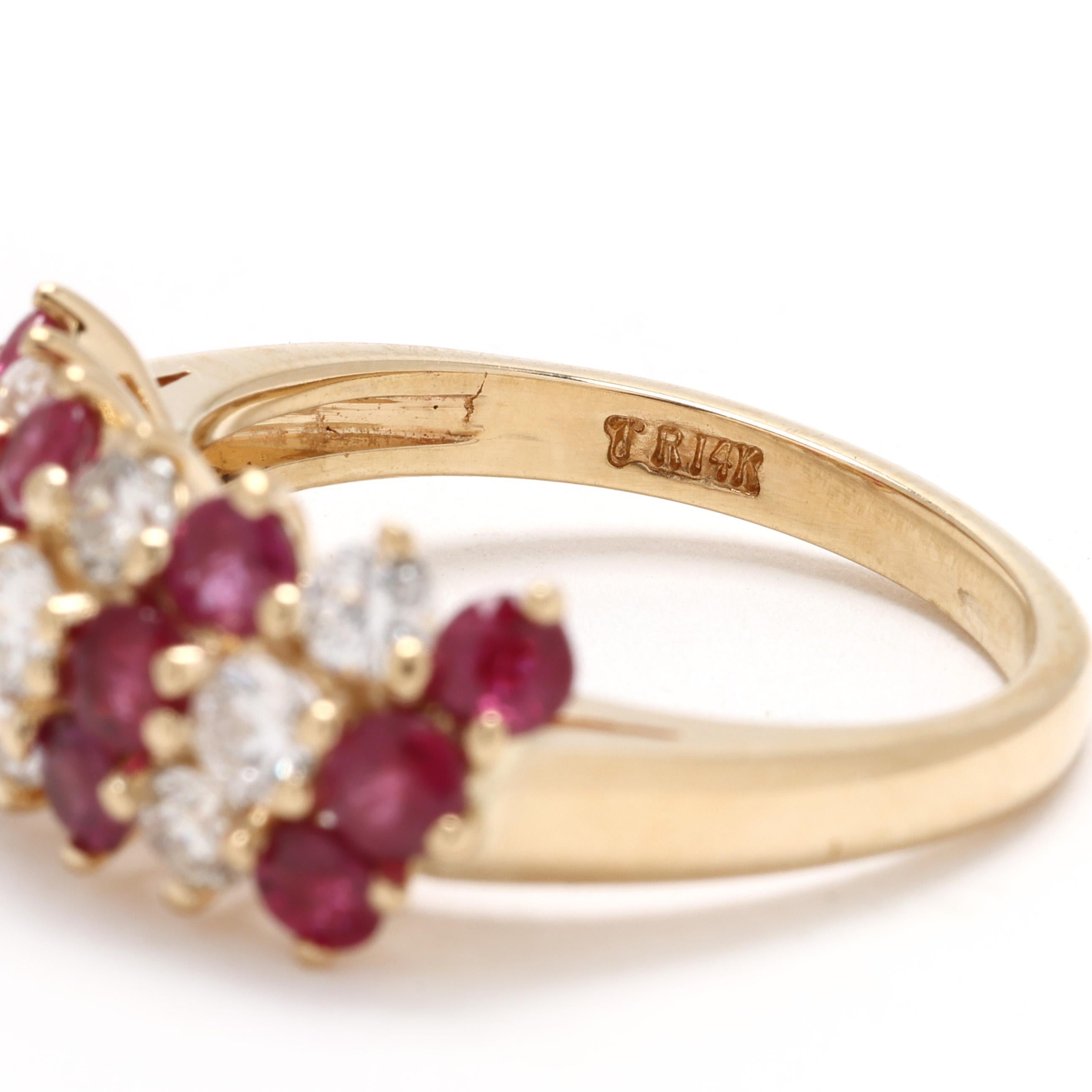 Bague à grappes de rubis et diamants 2 carats, or jaune 14 carats, taille de bague 6,25 Pour femmes en vente
