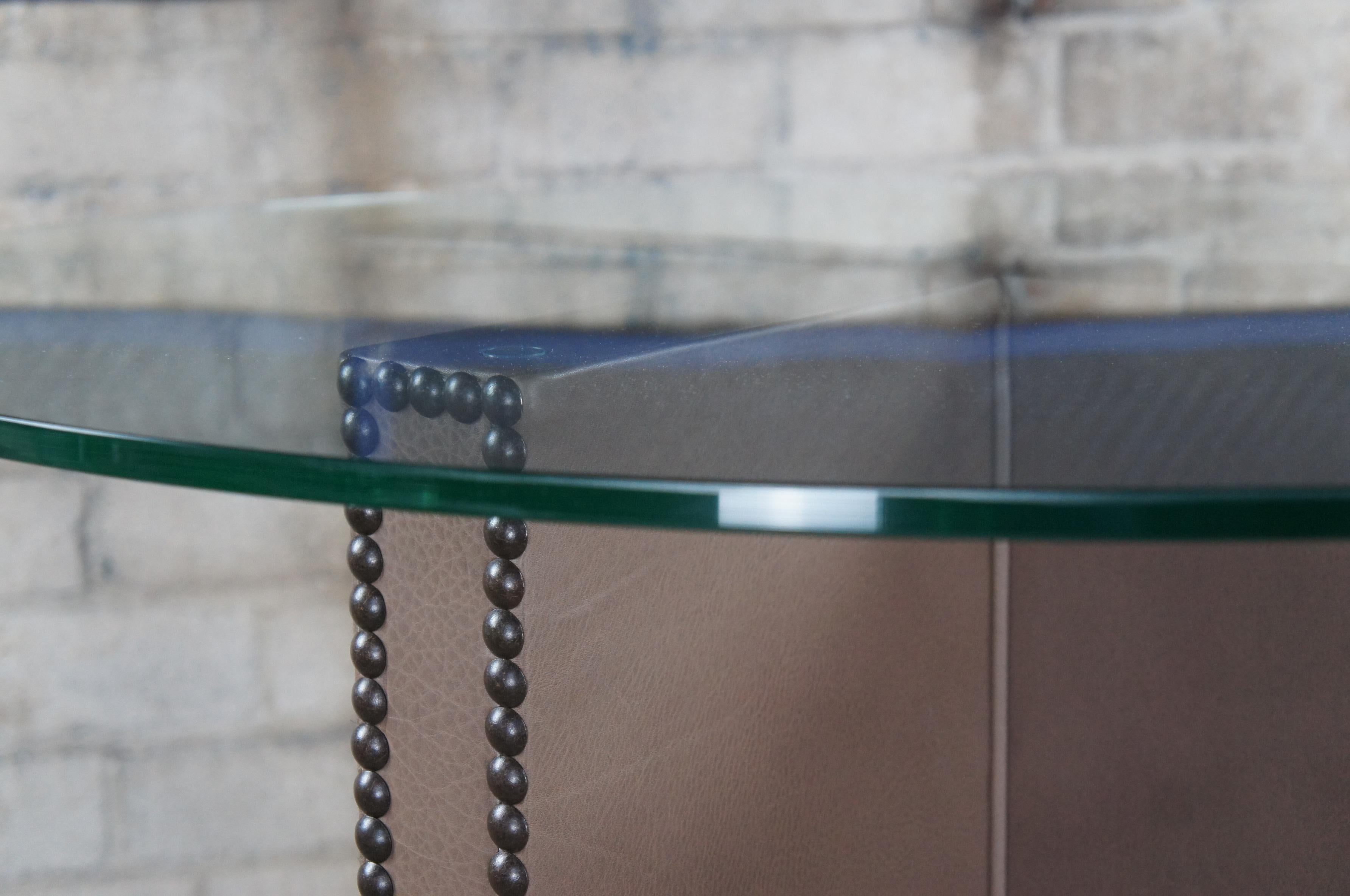 2 Benutzerdefinierte Brown Leder Moderne Runde Glasplatte Pub Bistro Tische Nailhead 36