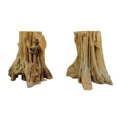 Retro 2 Cypress Tree Root Trunk Driftwood Dining Table Desk Double Pedestal Bases