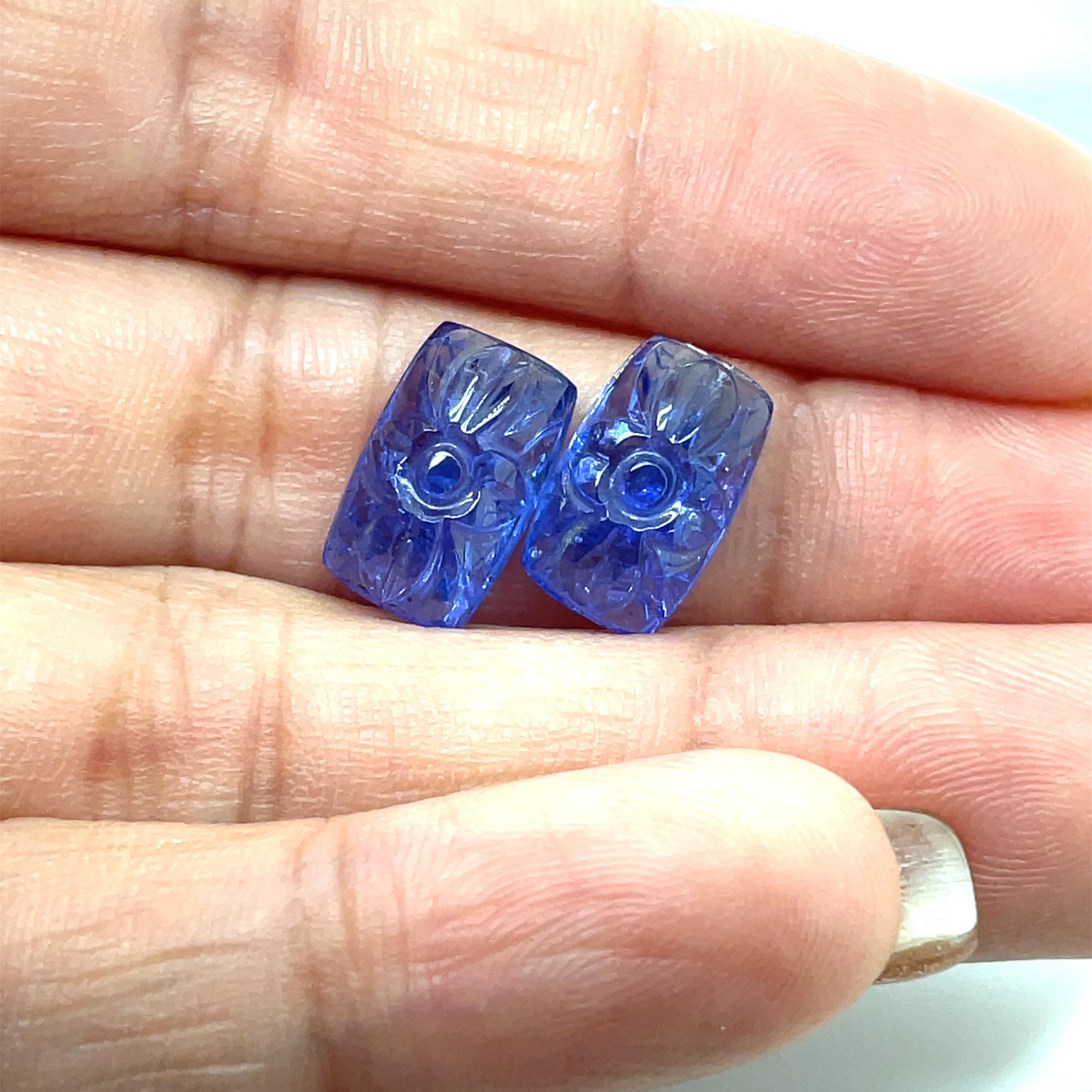 2 Dainty Carved Flower Tanzanites Cts 8.70 For Sale 10
