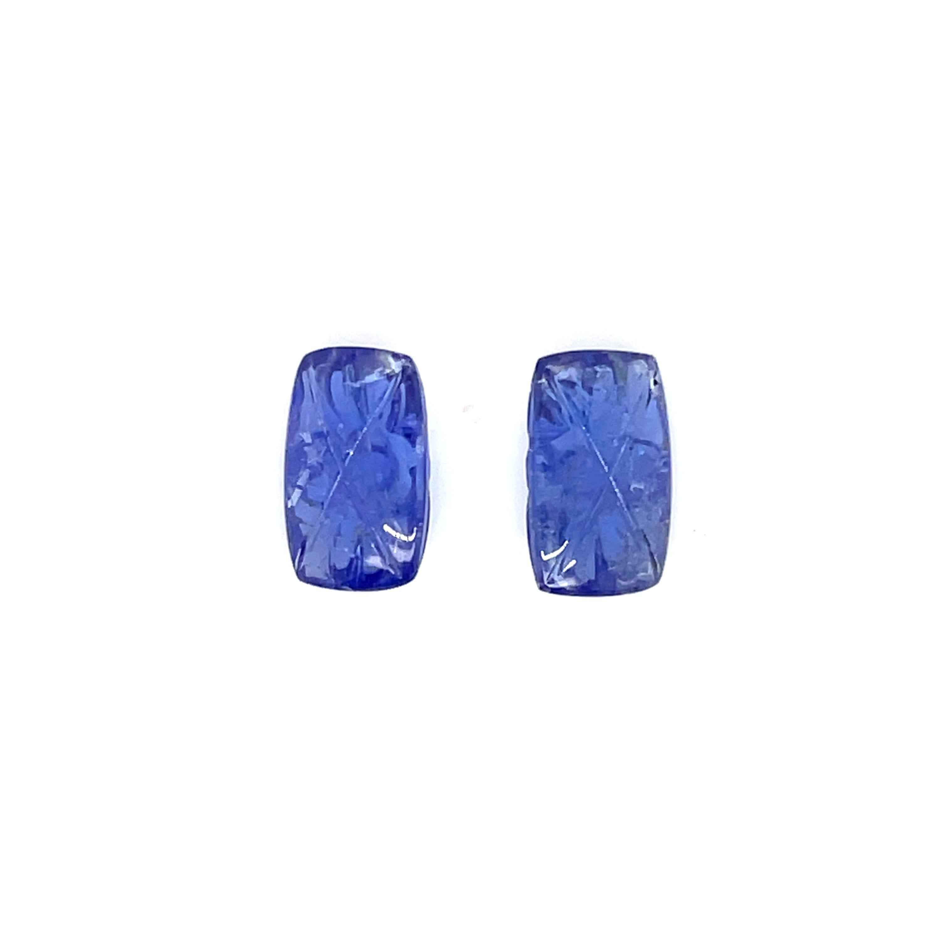 Square Cut 2 Dainty Carved Flower Tanzanites Cts 8.70 For Sale