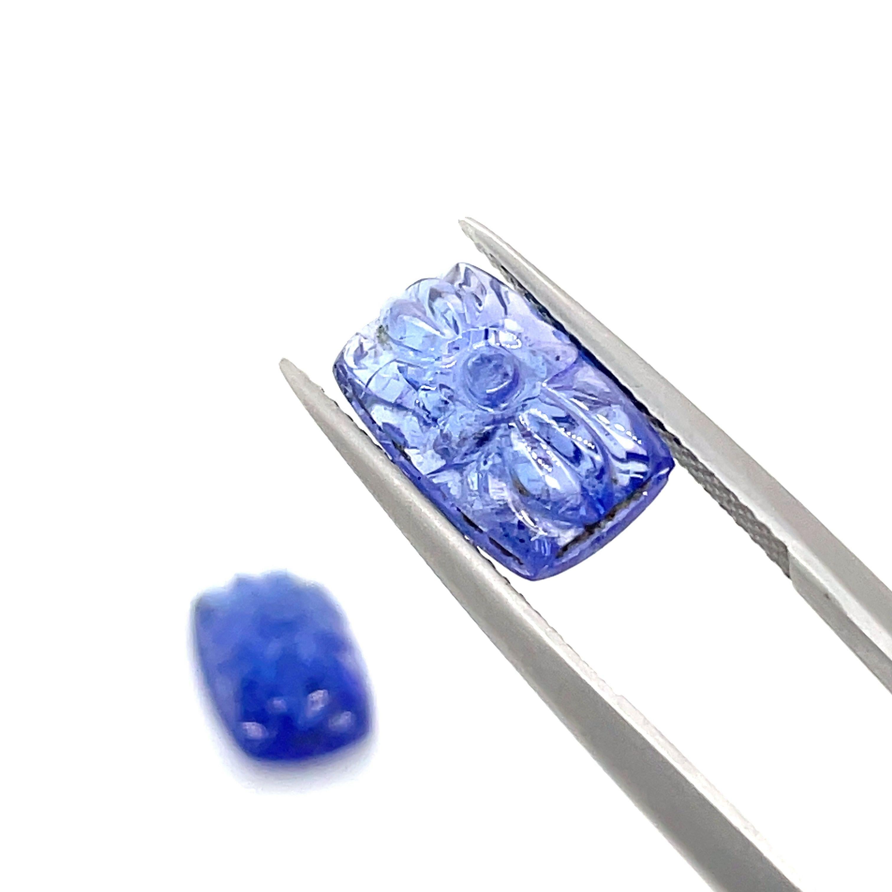 2 Dainty Carved Flower Tanzanites Cts 8.70 For Sale 2