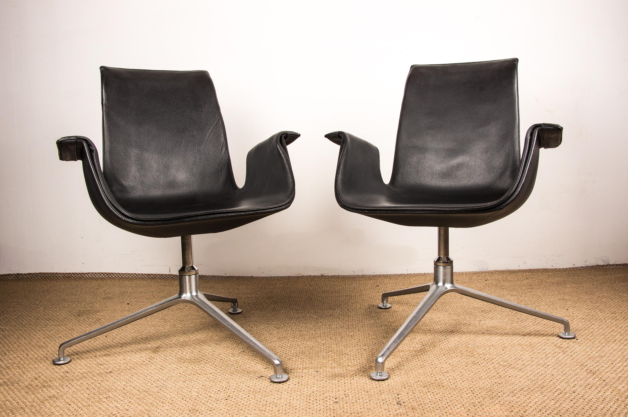 2 fauteuils de bureau danois, cuir et acier, chaise Tulip de Fabricius & Kalsthom. en vente 4