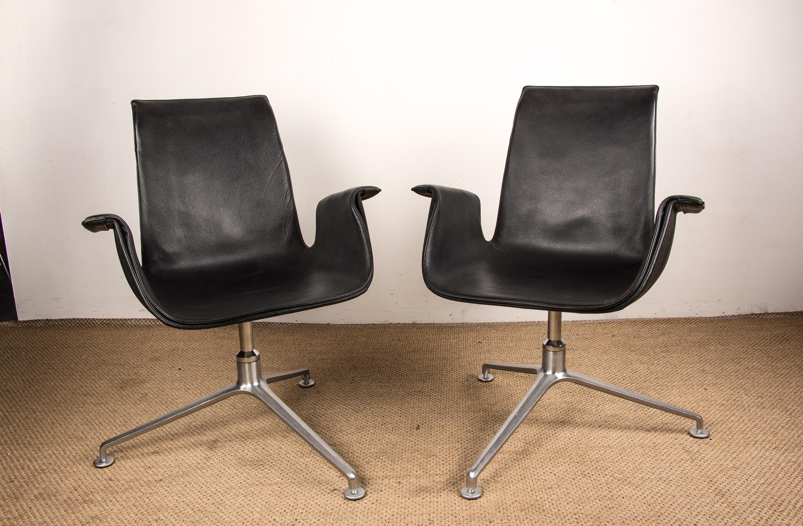 2 fauteuils de bureau danois, cuir et acier, chaise Tulip de Fabricius & Kalsthom. en vente 5