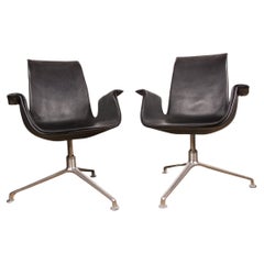 2 Danish deskchairs, Leather and steel, “Tulip chair” by Fabricius & Kalsthom.