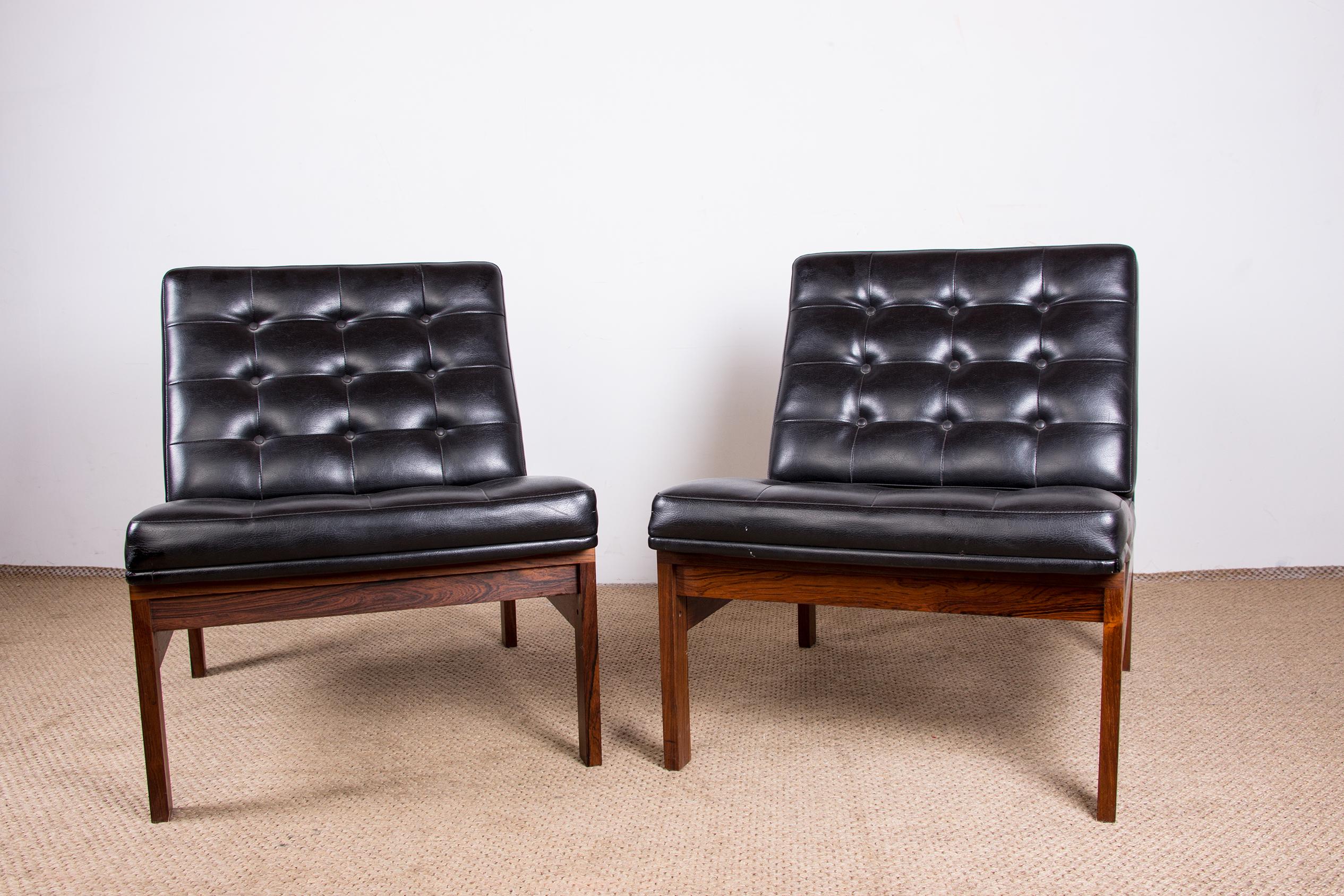 2 Danish Leather and Rosewood Armchairs Ole Gjerløv-Knudsen and Torben Lind. 10