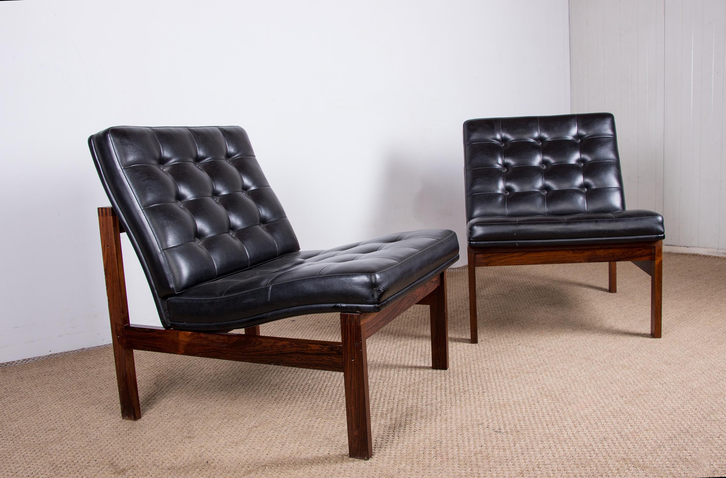 2 Danish Leather and Rosewood Armchairs Ole Gjerløv-Knudsen and Torben Lind. 11